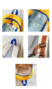 Detail view of colorful children backpack with magnetic buckle and adjustable straps