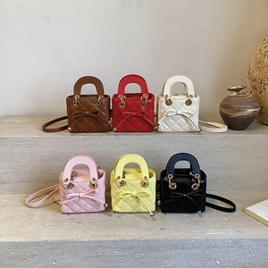 Kids Mini Crossbody Bag Quilted Bowknot PU Leather Toddler Girls Princess Handbag Fashion Small Square Shoulder Bag