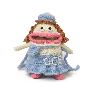 Sac enfant au crochet fait main avec design rigolo et tenue en tricot bleu