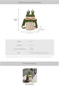 Tableau des tailles détaillé et caractéristiques du sac grenouille en tricot vert