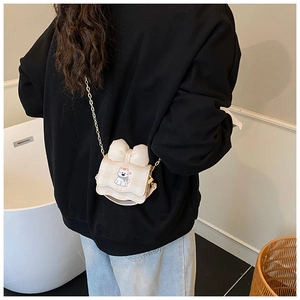 Sac bandoulière enfant crème avec motif à carreaux, nœud et broderie d'ours mignonne