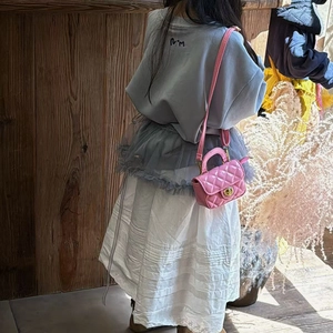 Girl's pink quilted mini shoulder bag with chain strap and shiny patent finish