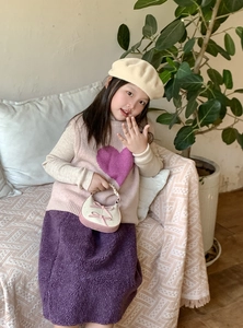 Sweet toddler girl outfit set with a pink bow polka dot handbag and a cozy knit vest