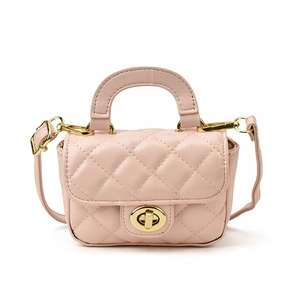 Light pink quilted crossbody bag for girls with gold chain strap and rotary lock