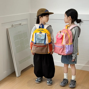 Vibrant color block kids backpack for school with large capacity and soft straps
