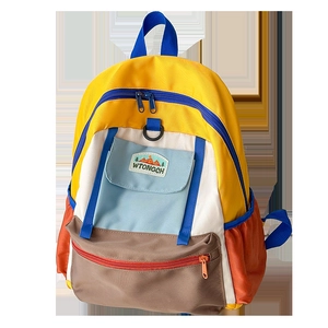 Colorful multi-pocket school backpack with patchwork design for boys and girls