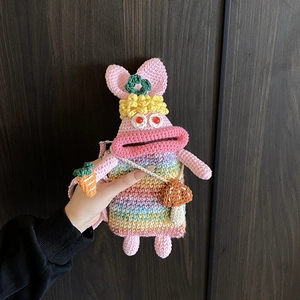 Handmade Crochet Yarn Cartoon Big Mouth Shoulder Bag Rainbow Striped Kids Novelty Crossbody Accessory For Gift