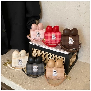 Détails de mini sacs bandoulière pour enfants avec broderie chien et gros nœud