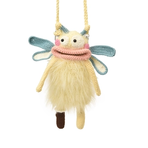 Sac bandoulière monstre au crochet fait main en peluche jaune avec lèvres roses