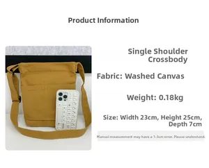 Detailed size comparison of the washed canvas crossbody bag with exact dimensions