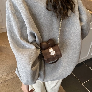 Sac bandoulière enfant à carreaux marron avec nœud mignon et bandoulière chaîne dorée