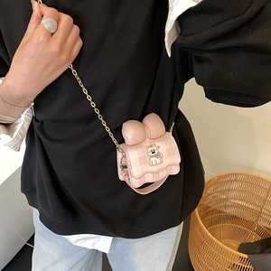 Mini sac bandoulière rose à carreaux pour enfants avec motif chat et chaîne dorée