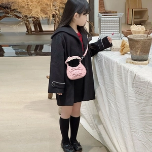 Pink polka dot mini crossbody bag with bow and lace for girls stylish autumn accessory