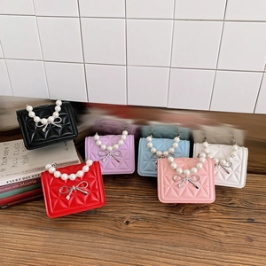 Mini Sac À Épaule Pour Filles Cuir PU Matelassé Poignée Künstliche Perle Nœud Métallique Princesse Douce Bandoulière Chaîne