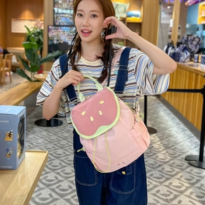 Pink watermelon pattern backpack for kids with cute embroidery and HELLO text detail