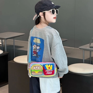 Cute blue children cross-body bag featuring 3D hamburger and French Fries pockets