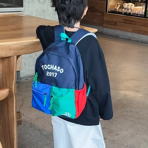 Kids color-block backpack with large capacity and letter print for primary school
