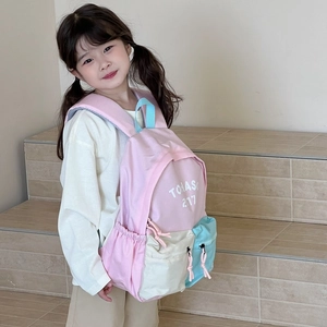 Kids color-block backpack with large capacity and stylish letter print for school