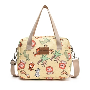 Cartoon animal print large capacity mommy storage bag with adjustable strap and handles