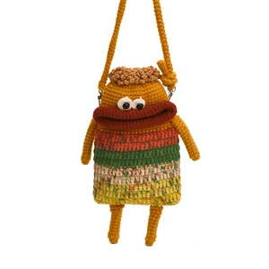 Borsa a tracolla in maglia fatta a mano per bambini con design a mostro buffo