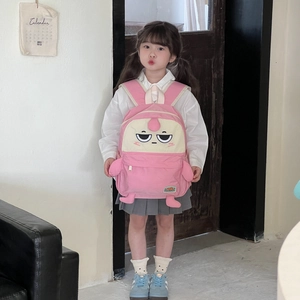 Pink large capacity backpack for kids featuring cute cartoon eyes and 3D limbs decor