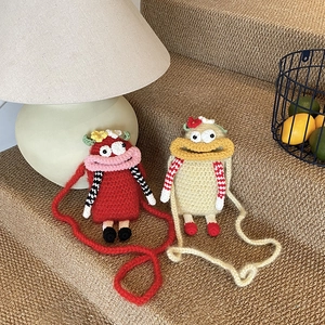 Handmade Crochet Kids Crossbody Bag Cartoon Monster Sausage Mouth Cute Yarn Mini Shoulder Purse For Toddler Boys Girls