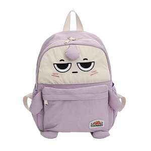 Cute large capacity cartoon backpack for students in purple and white patchwork