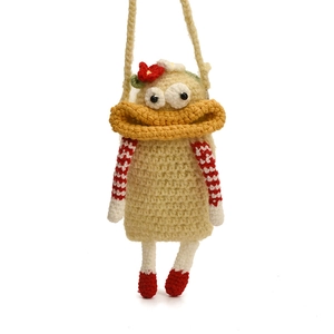 Cute crochet monster crossbody bag for kids featuring a funny cartoon sausage mouth design
