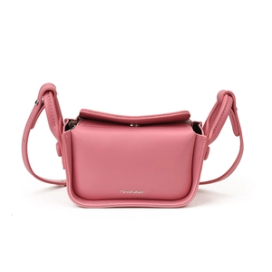 Minimalist pink purple PU leather kids crossbody bag with silver Tochaso logo detail