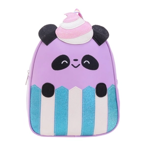 Cute purple panda backpack for children with sparkling sequins and rainbow carry handle