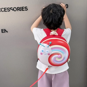 Toddler anti-lost backpack with 3D red snail hard shell design and safety leash
