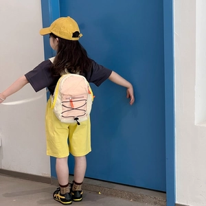 Outdoor kids backpack in pink and cream with stylish contrast drawstrings for school