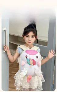 Toddler girl wearing pink cartoon eggshell backpack with colorful 3D wing details