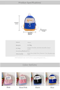 Detailed size specifications and material chart for large capacity nylon school backpack