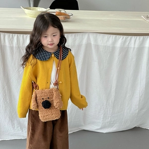 Sac bandoulière chiot crocheté main pour petits enfants avec oreilles 3D et peluche brune