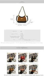 Detailed size chart and specifications for the mini quilted PU leather crossbody bag