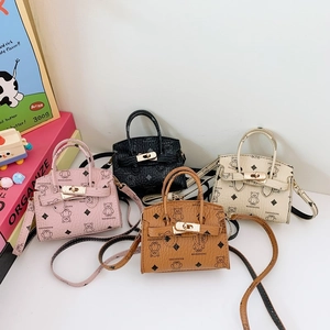 Kids Mini Handbag Bear Print PU Leather Shoulder Crossbody Bag Cartoon Turn Lock Cute Fashion Accessories