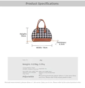 Mini borsa pied-de-poule bambina con bordi in PU marrone e misure 14x10x6,5 cm