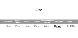 Size chart for mint green kids backpack with measurements and weight specifications