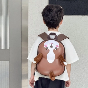 Cute corgi dog hard shell backpack for kids with 3D plush legs and brown straps