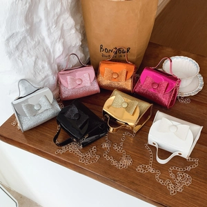 Kids Mini Crossbody Bag Sequin Bow PU Leather Metal Chain Strap Sweet Fashion Handbag For Girls