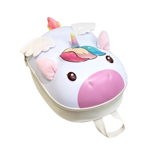 Cute white unicorn hard shell backpack for kids with colorful horn and glittery wings