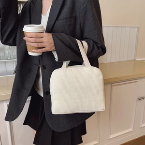 Chic beige corduroy tote bag with zipper for daily commuting and casual use