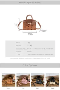 Tableau des tailles et vue quatre couleurs du mini sac enfant à ours mignon