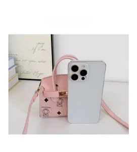Mini sac bandoulière rose pour enfants avec ours mignon et boucle métallique dorée
