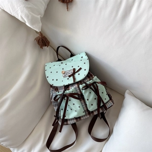 Kids Backpack Cute Plaid Bowknot Mint Green Star Print Nylon School Bag For Boys Girls Preppy Style