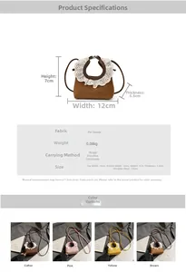 Tableau des tailles et variantes du mini sac demi-lune vintage avec bordure en dentelle