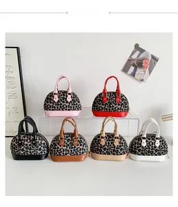 Mini leopard print shell bags for girls in six different colors with top handles