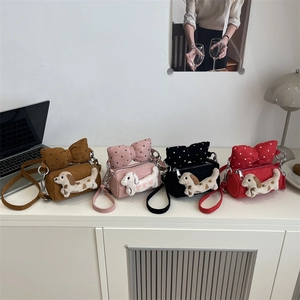 Kinder Mini Zylindertasche Plüsch Welpe Gepunktete Schleife Wildleder Umhängetasche Süße Cartoon Mädchen