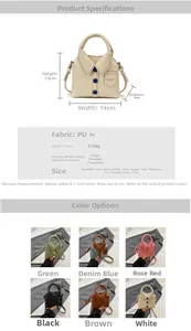 Detailed size chart and multi-color options for this creative shirt-collar mini PU bag